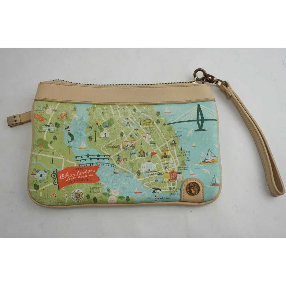 Spartina 449 Wristlet Charleston South Carolina Map Print Daufuskie Island VGC
